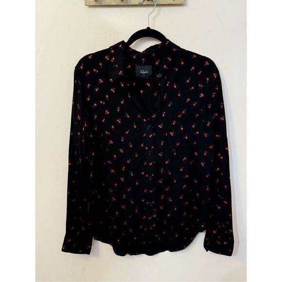 Rails Rocsi Metallic Cherry Print Black Button Down Shirt S - Picture 1 of 7